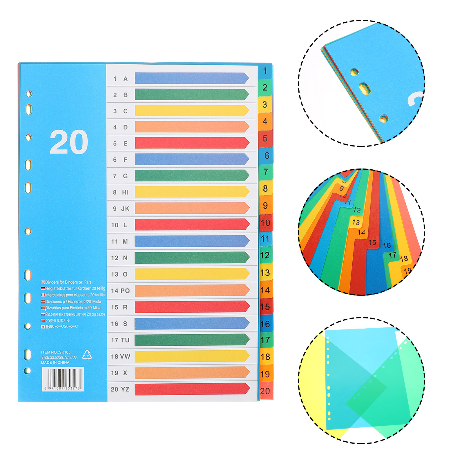 Tab Divider A4 - 5Pcs Binder Dividers Colorful Plastic Tabs