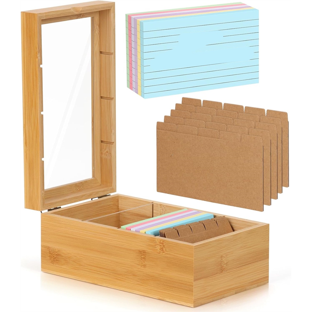 ABUA Bamboo Index Card Organiz - Card Index Box recension och pris